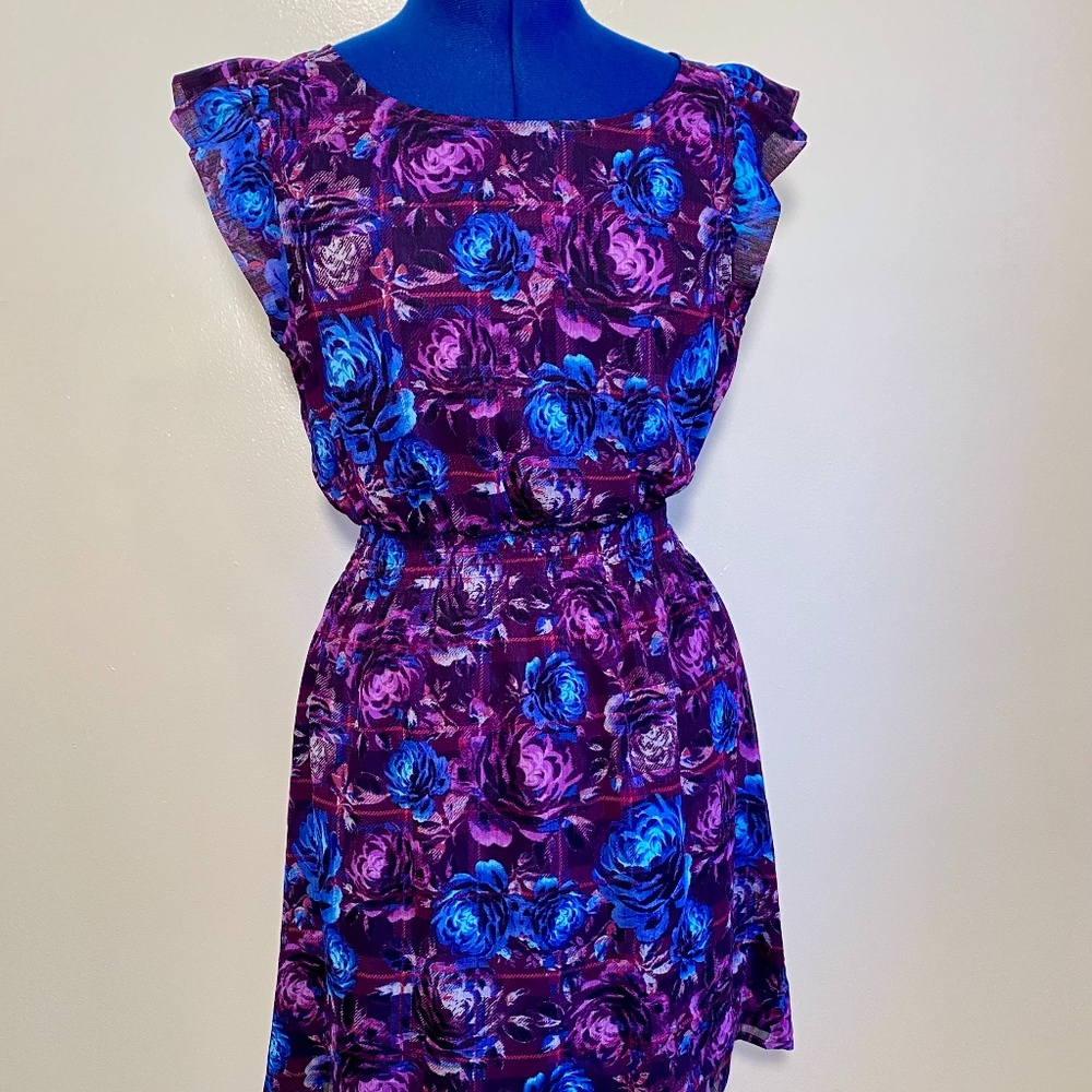 Forever 21 Purple and Blue Floral Dress - Size: M